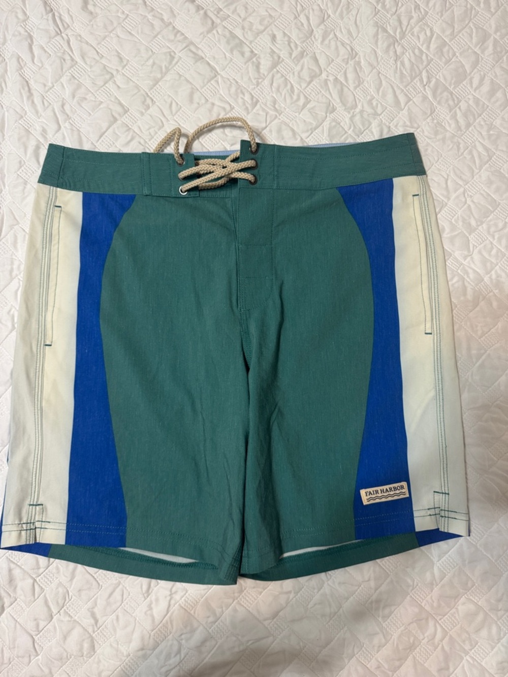 Fair Harbor Teal, Blue & Cream Men’s Swim Board Shorts
